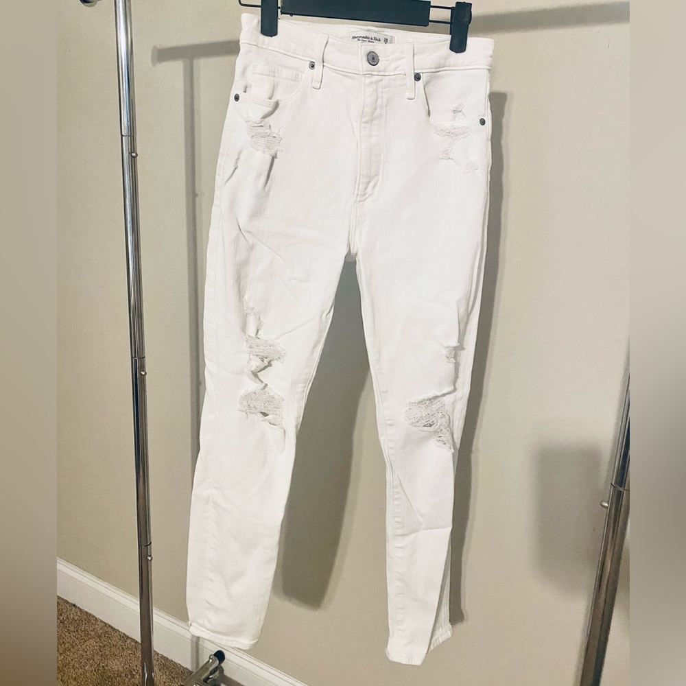 Abercrombie & Fitch White Jeans - Ripped High Rise Super Skinny Jeans